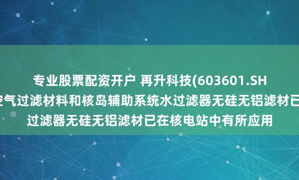 专业股票配资开户 再升科技(603601.SH)：开发的核级高效空气过滤材料和核岛辅助系统水过滤器无硅无铝滤材已在核电站中有所应用